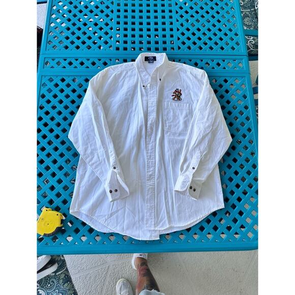 Vintage White Button-Up Shirt with Embroidered Tiger Graphic – Size L - Picture 13 of 14